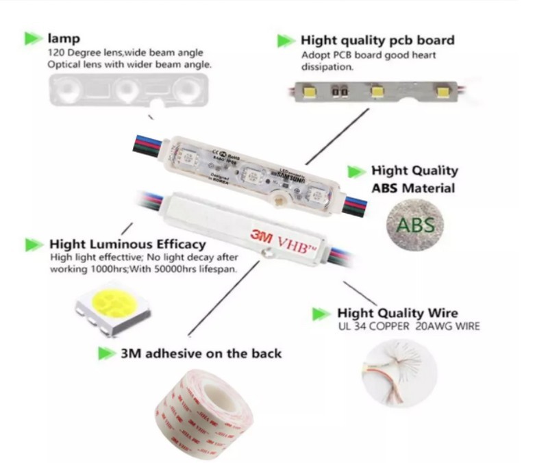 5050 rgb 3 led ultrasonic led module with lens ip67 waterproof korea design dc 12v module light for signage 4